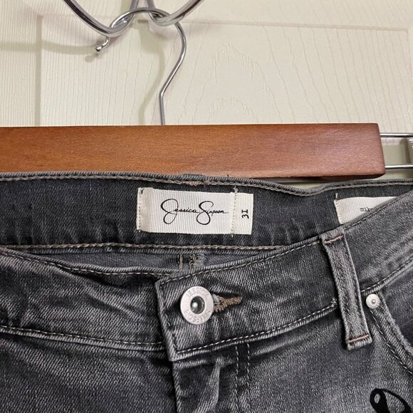 Jessica Simpson Womens Gray Mika Best Friend Floral Embroidered Cropped Jeans 31 - Picture 3 of 10